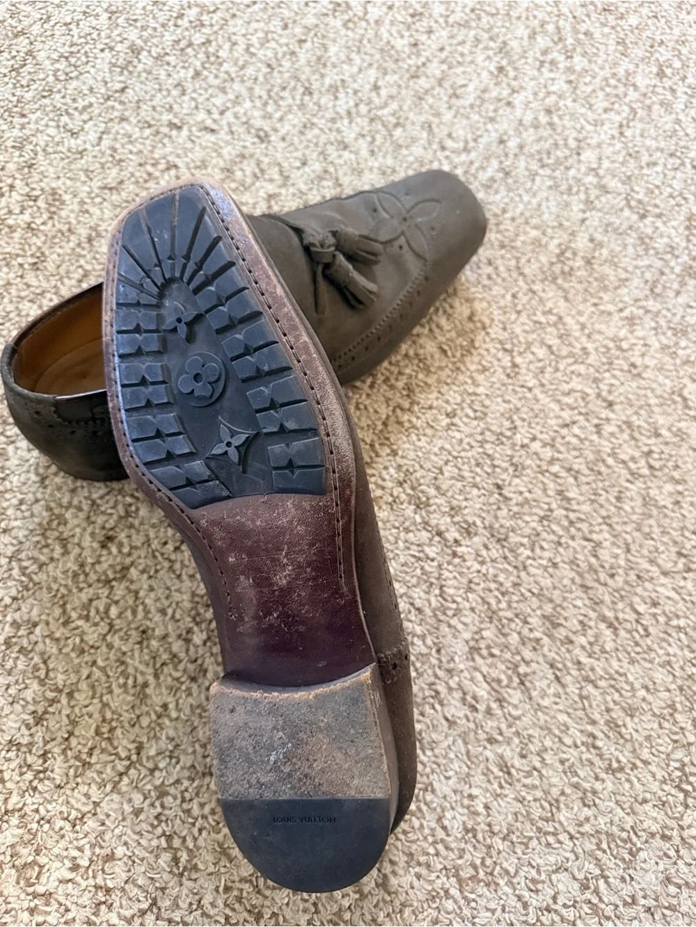 Louis Vuitton Men's Suede Tassel Loafers in Dark Gray